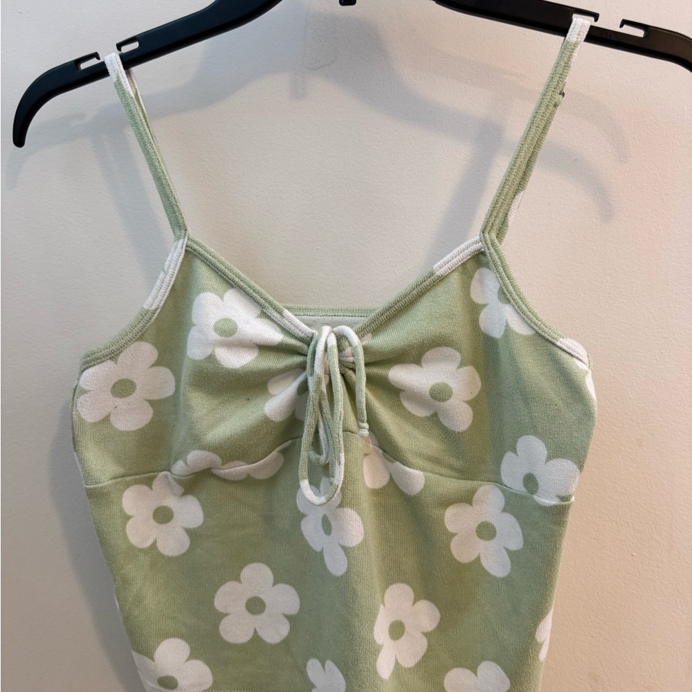 Floral Green Spaghetti Strap Crop Tank Top